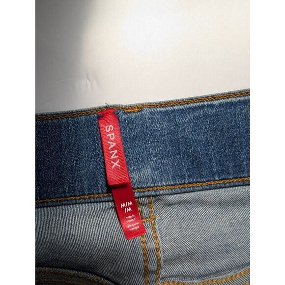 SPANX Jeans Womens Medium Blue Seamed Front Wide Leg 20407 - Picture 4 of 9